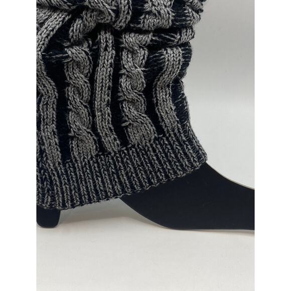 MEMOI Women's Black-Gray Striped Cable Knit Pull-On Leg Warmers SZ OS - Picture 5 of 8